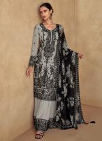 Premium Chinnon Silk Grey Festival Wear Embroidery Work Readymade Plazzo Suit